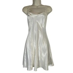 Vtg Satin Slip Dress Beaded Lace Straps Romantic Wedding Honeymoon Lingerie USA